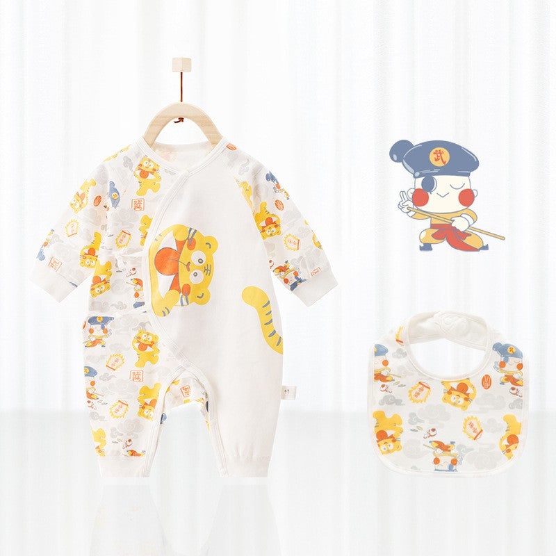 Cotton Wrap-Style Baby Romper with Matching Bib – Soft One-Piece for Newborns (0-6 Months)