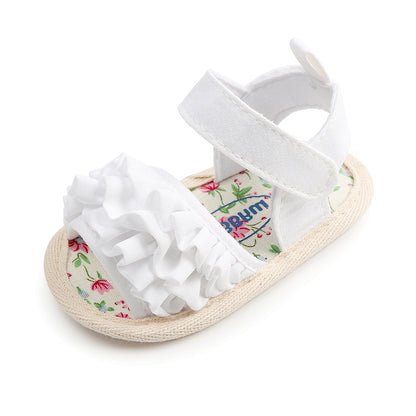 Baby Girl Soft Sole Sandals with Ruffle Detail – First Walkers