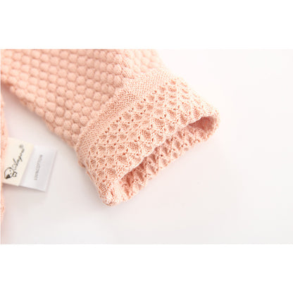 Baby Girl Knitted Outfit Set – Embroidered Top with Lotus Leaf Collar & Ruffle Shorts