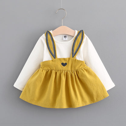Baby Girls' Bunny Ear Overlay Dress – Long-Sleeve Cotton A-Line for Infants & Toddlers