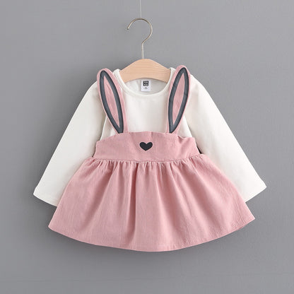 Baby Girls' Bunny Ear Overlay Dress – Long-Sleeve Cotton A-Line for Infants & Toddlers