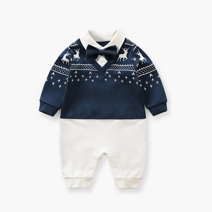 Baby Boy Dressy Romper Onesie (Long Sleeve) – Korean-Style “Little Gentleman” Outfit