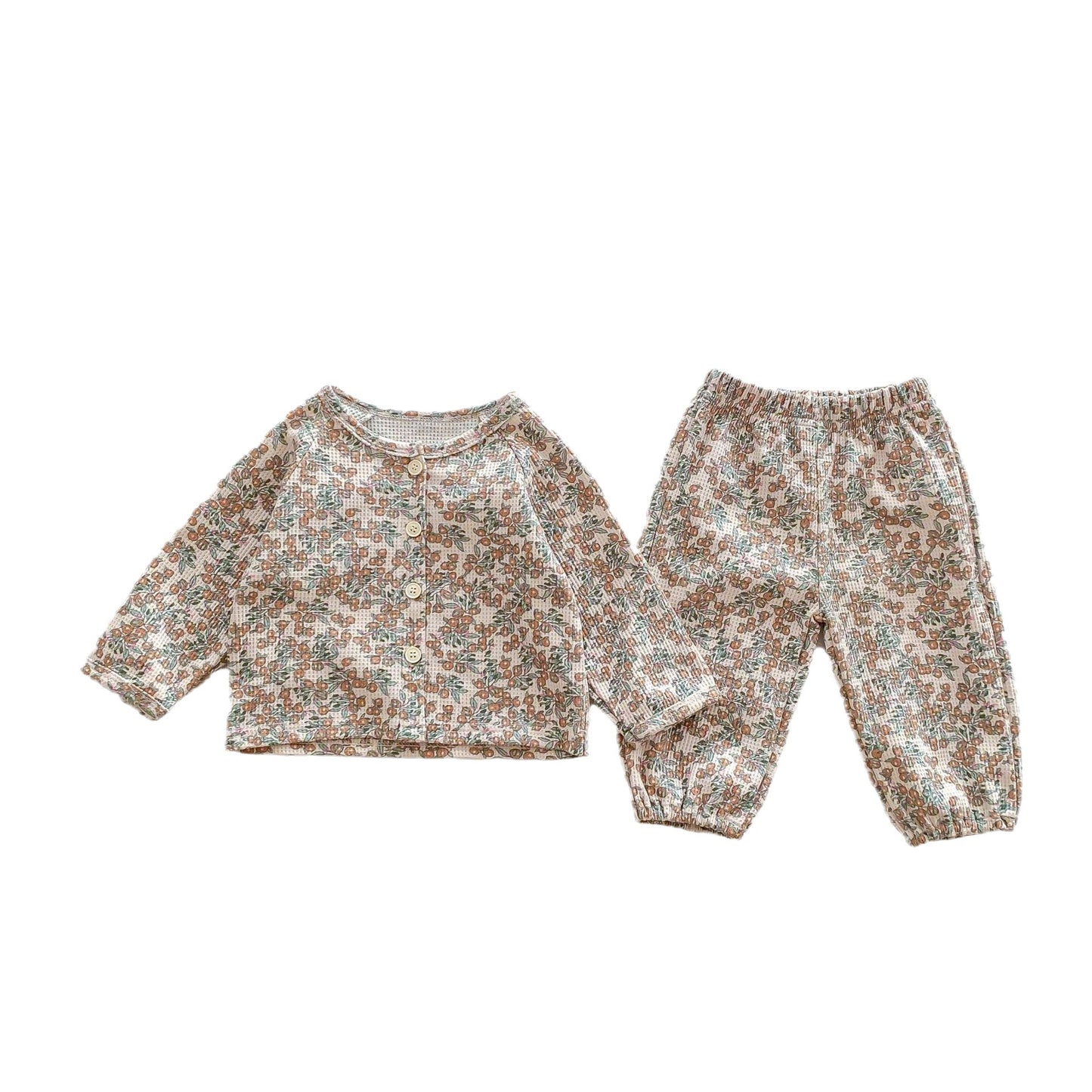 Cotton Baby Two-Piece Lounge Set (Long Sleeve Top + Pants) – Fruit Prints