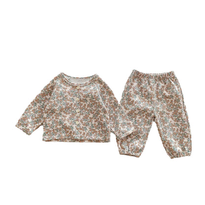 Cotton Baby Two-Piece Lounge Set (Long Sleeve Top + Pants) – Fruit Prints