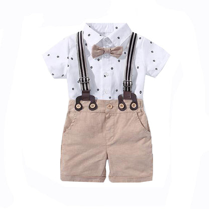 Baby Boy Sailboat Print Shirt Bodysuit & Suspender Shorts Gentleman Set with Newsboy Hat – Sizes Newborn–24 Months