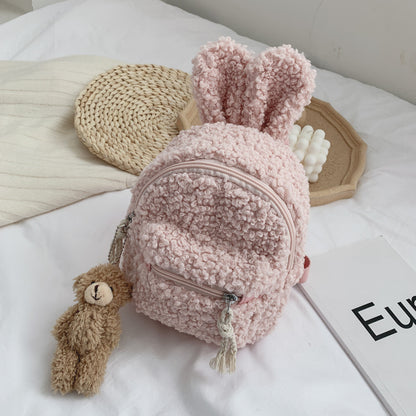 Plush Cartoon Mini Backpack for Kids (Bear/Bunny Ears) – Soft Toddler School Bag