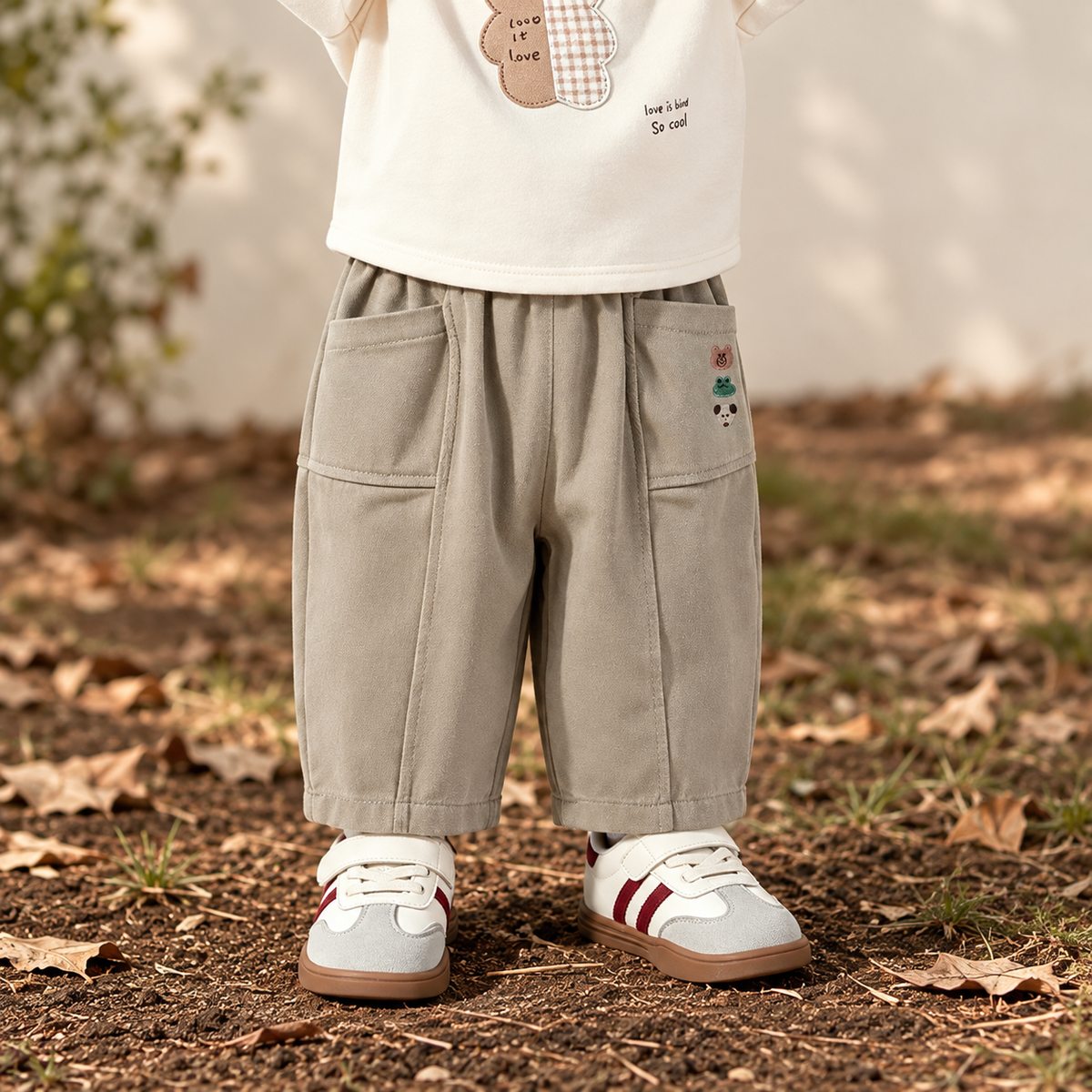 Pet-Embroidered Pocket Cotton Pants for Babies & Toddlers