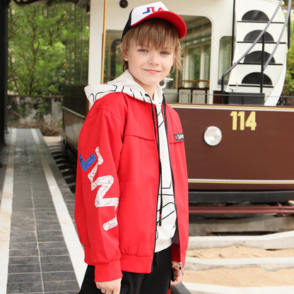 Kids Streetwear Zip-Up Jacket (Letter Print) – Lightweight Stand Collar Outerwear