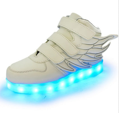 LED Light-Up Wing Sneakers for Kids – USB Rechargeable Flashing Shoes with Angel Wings for Boys & Girls