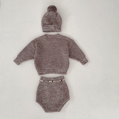 Baby Knit Sweater & Bloomer Set with Pom Hat – Cozy 3-Piece Outfit for Infants (Spring & Fall)