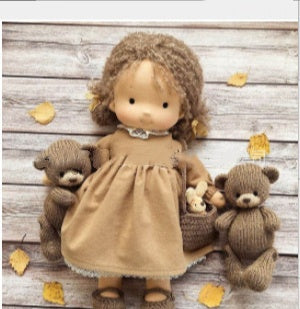 Handmade Curly Girl Plush Doll – 30cm Velvet Stuffed Toy with Clothes
