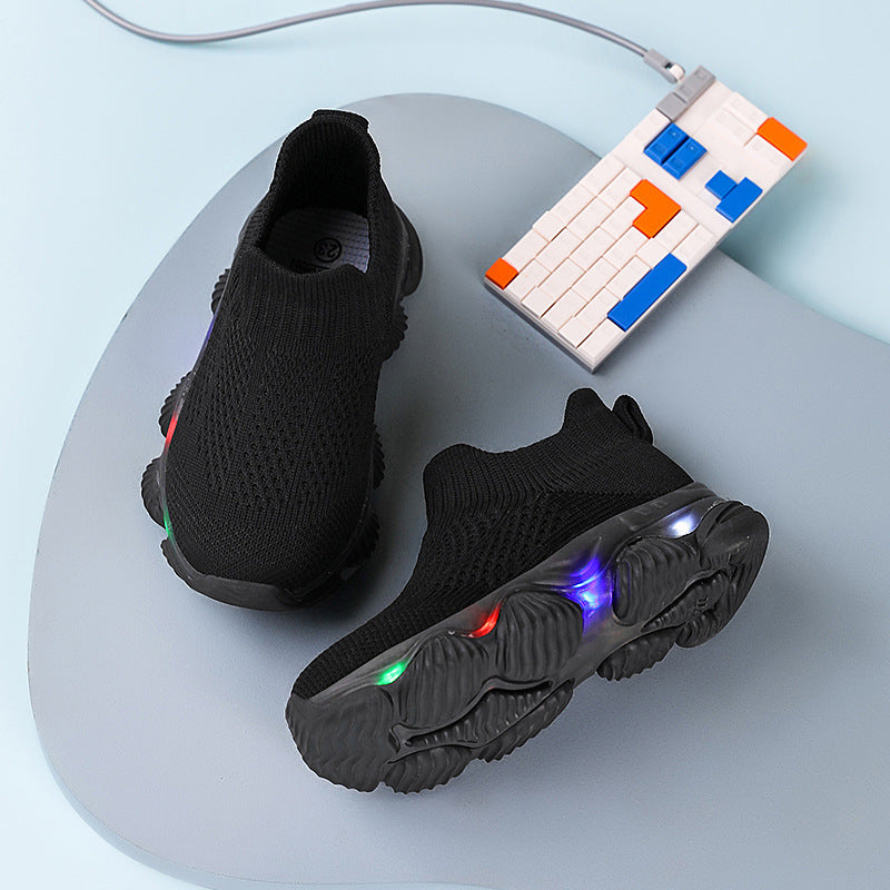 Kids’ Ultra-Light LED Knit Sneakers – Breathable, Soft-Soled & Glow-Step Design