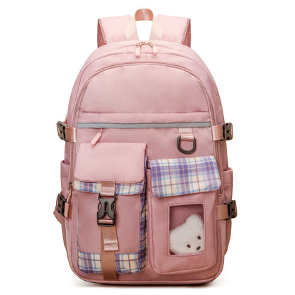 Cute Lightweight Kids School Backpack with Pockets + Pom-Pom Charm (Nylon)