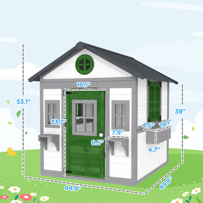 Wooden Outdoor Playhouse for Kids – Doors, Windows & Planter Boxes, Ages 3-8, White