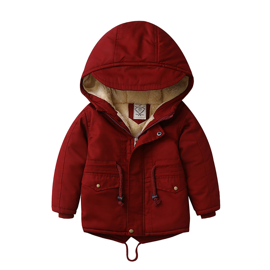 Boys Hooded Winter Coat – Warm Cotton-Lined Jacket for Toddlers & Kids