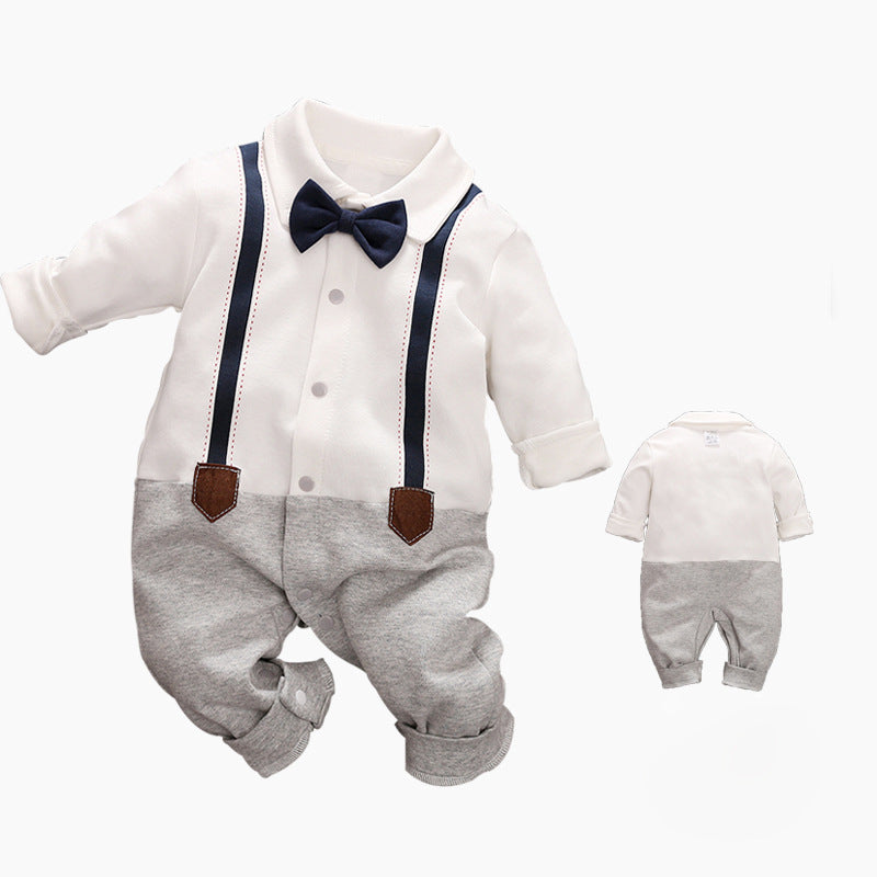Baby Boy Dressy Romper Onesie (Long Sleeve) – Korean-Style “Little Gentleman” Outfit