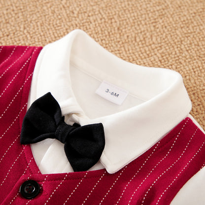 Baby Boy Gentleman Romper with Bow Tie – Classic Dressy Jumpsuit for Special Occasions