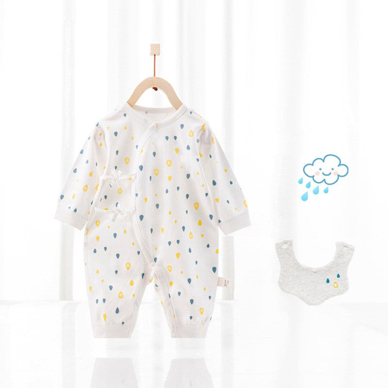 Cotton Wrap-Style Baby Romper with Matching Bib – Soft One-Piece for Newborns (0-6 Months)