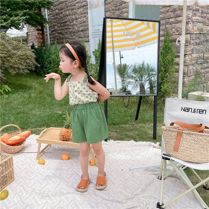 Toddler Girl Green Daisy Cami Top & Solid Shorts Set