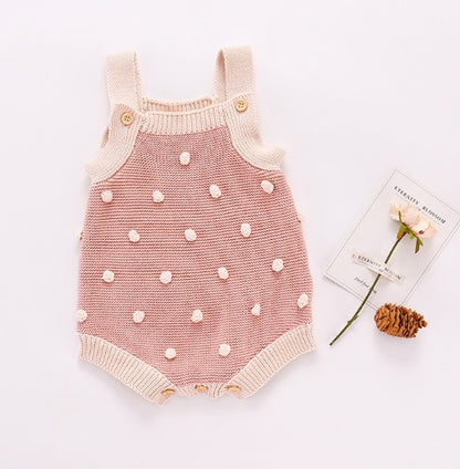 Baby Knit Pom-Pom Romper – Sleeveless Cotton Sweater Bodysuit for Babies (0–24 Months)