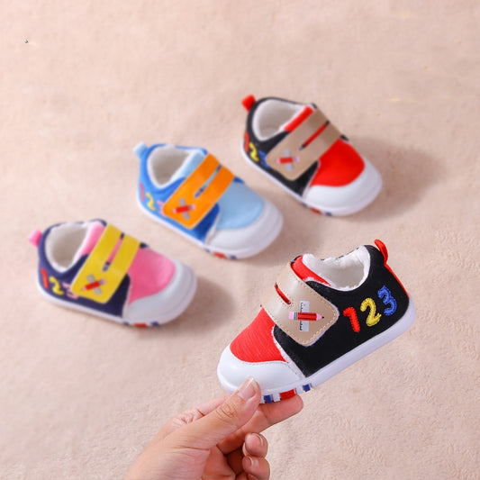 "1-2-3" Color-Block Fleece-Lined Baby Sneakers | Warm Velcro Shoes for Fall & Winter