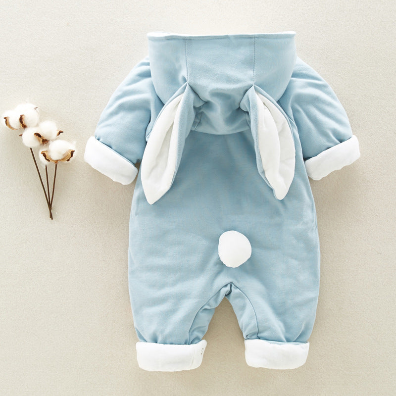 Thickened Cotton Baby Romper with Chinchilla-Style Hood
