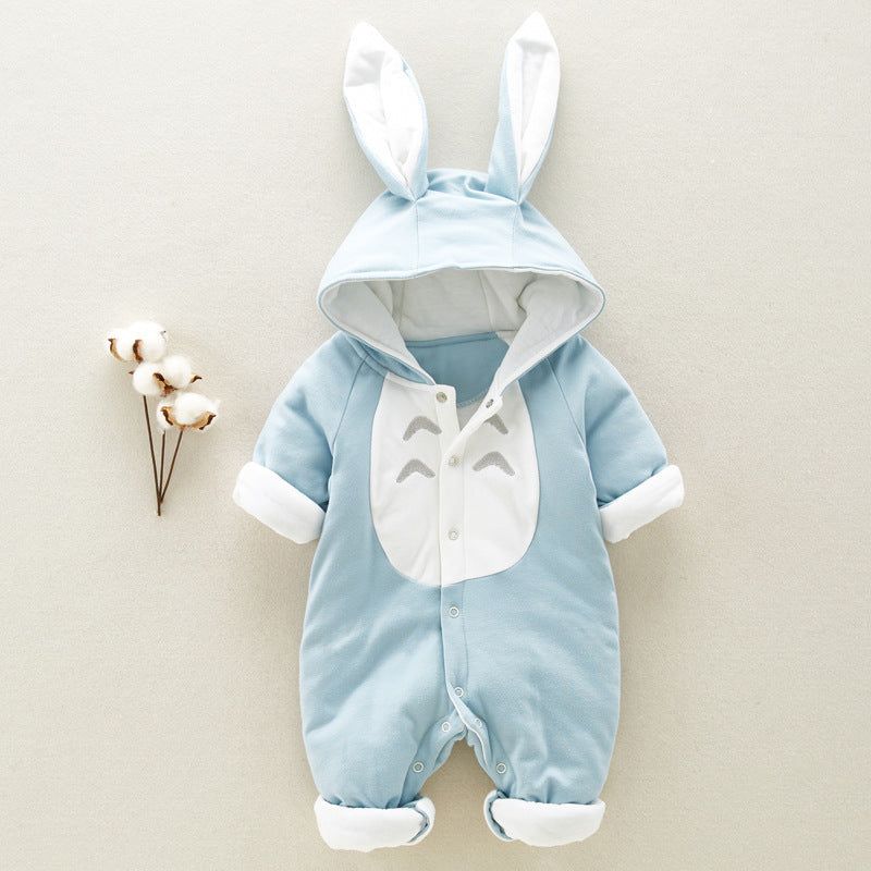 Thickened Cotton Baby Romper with Chinchilla-Style Hood