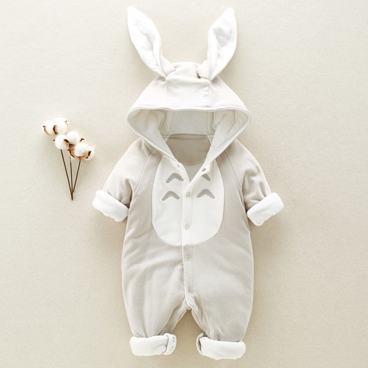 Thickened Cotton Baby Romper with Chinchilla-Style Hood