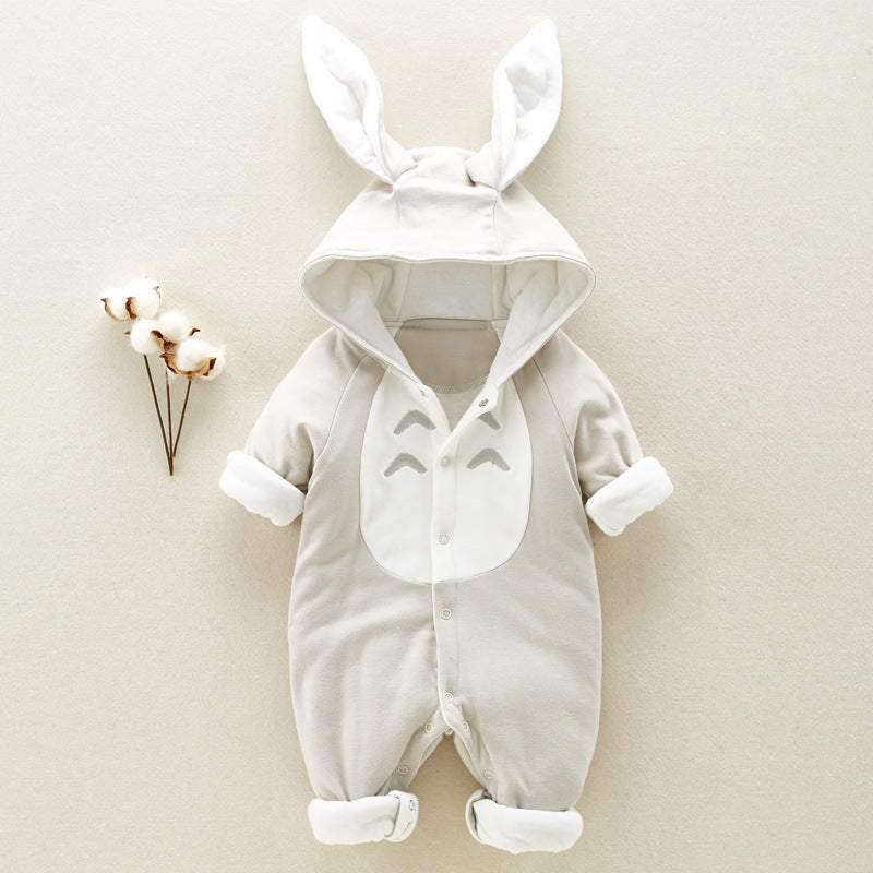 Thickened Cotton Baby Romper with Chinchilla-Style Hood