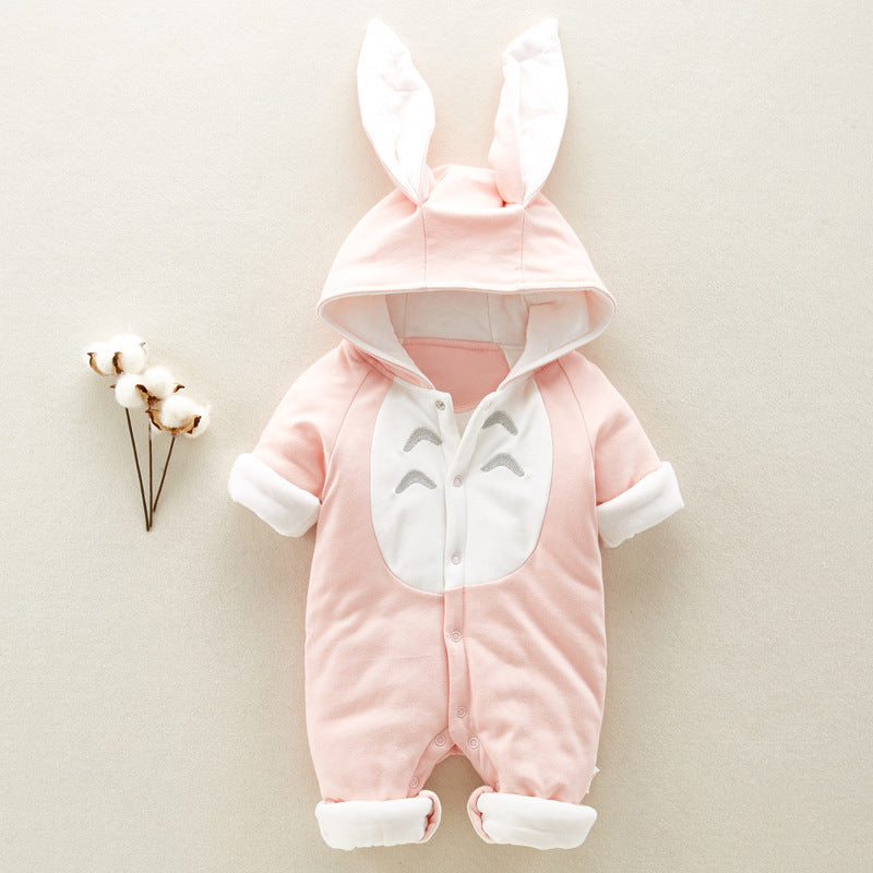 Thickened Cotton Baby Romper with Chinchilla-Style Hood