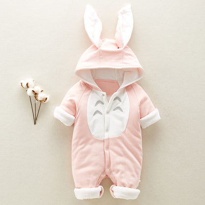 Thick Cotton Baby Romper – Chinchilla Hood, Soft & Warm for Winter