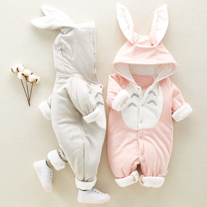 Thick Cotton Baby Romper – Chinchilla Hood, Soft & Warm for Winter