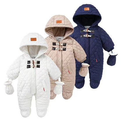 Quilted Hooded Baby Snowsuit Jumpsuit – Warm Winter One-Piece