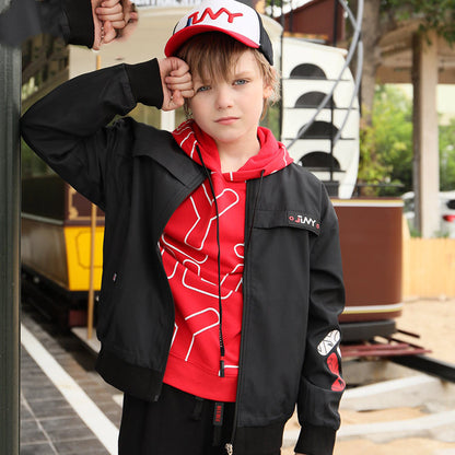 Kids Streetwear Zip-Up Jacket (Letter Print) – Lightweight Stand Collar Outerwear