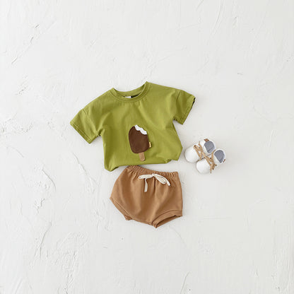 Ice Cream Patch Summer Top & Shorts Set | 0-3-Y Baby Sizes