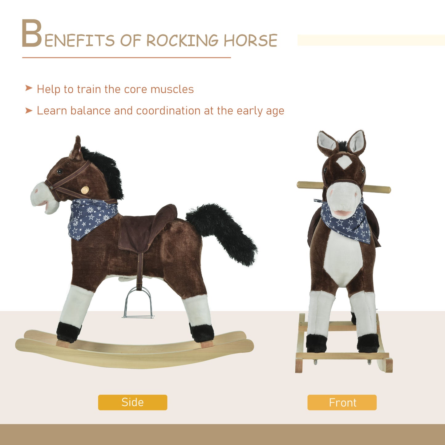 Plush Cowboy Rocking Horse – Wooden Ride-On with Realistic Sounds for Kids 3-6 Years