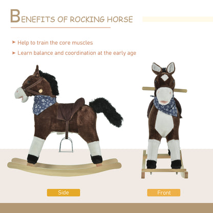 Plush Cowboy Rocking Horse – Wooden Ride-On with Realistic Sounds for Kids 3-6 Years