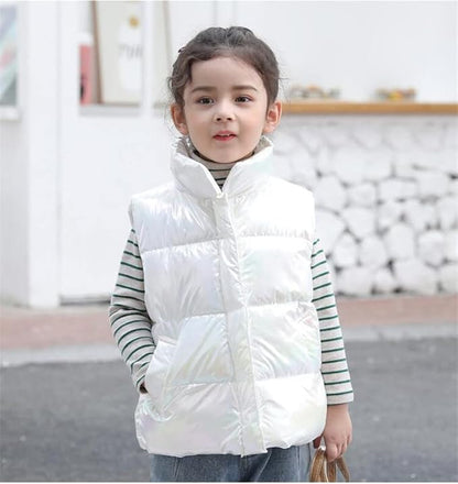 Kids Iridescent Puffer Vest (Sleeveless Zip-Up) – Cozy Winter Layering Waistcoat