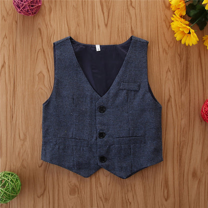 Boys' 3-Piece Dress Shirt, Waistcoat & Trouser Suit Set | Toddler & Kids Gentleman Outfit with Bow Tie