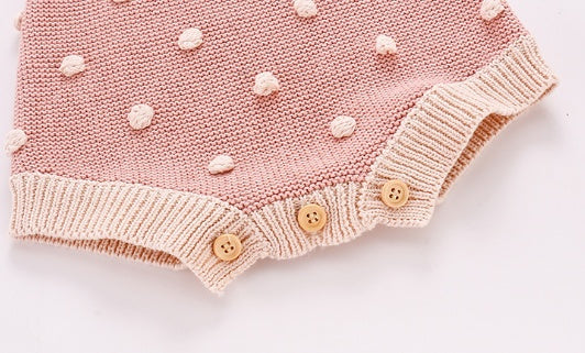 Baby Knit Pom-Pom Romper – Sleeveless Cotton Sweater Bodysuit for Babies (0–24 Months)