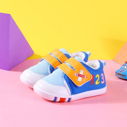 "1-2-3" Color-Block Fleece-Lined Baby Sneakers | Warm Velcro Shoes for Fall & Winter