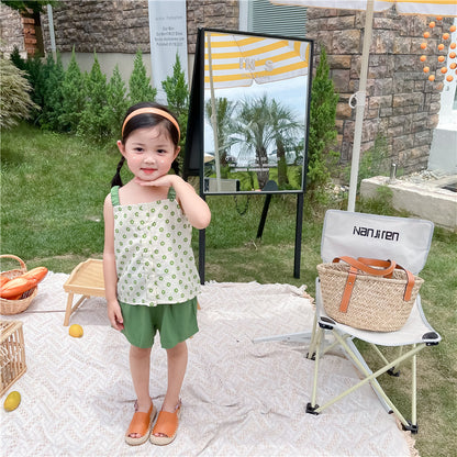 Toddler Girl Green Daisy Cami Top & Solid Shorts Set