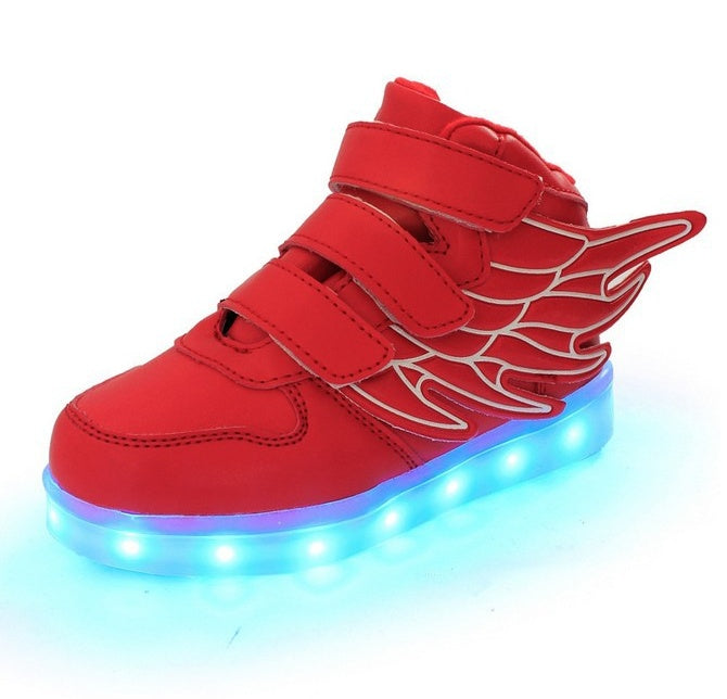 LED Light-Up Wing Sneakers for Kids – USB Rechargeable Flashing Shoes with Angel Wings for Boys & Girls