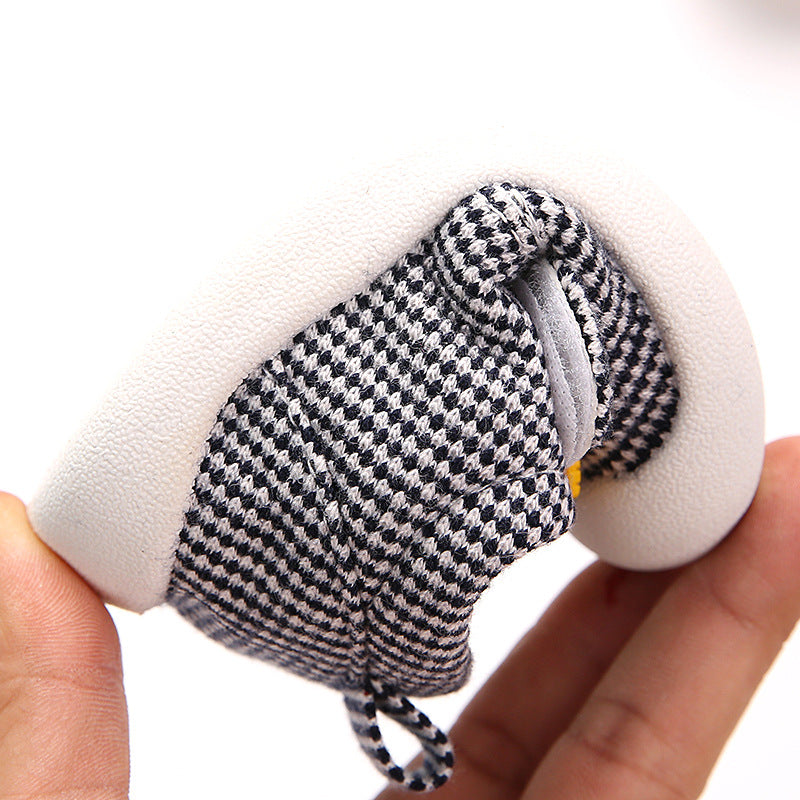 Houndstooth Plaid Pre-Walker Baby Sneakers with 3D Monster Face | Soft Sole in Black, Beige & Pink