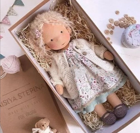 Handmade Curly Girl Plush Doll – 30cm Velvet Stuffed Toy with Clothes