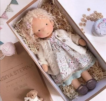Handmade Curly Girl Plush Doll – 30cm Velvet Stuffed Toy with Clothes