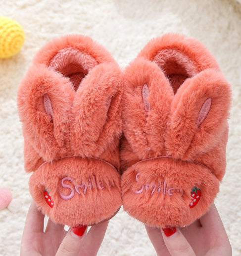 Kids' Fluffy Bunny House Slippers with Non-Slip Sole – Cozy Indoor Shoes for Toddlers & Little Kids