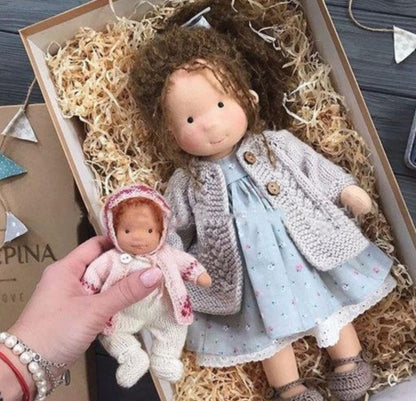 Handmade Curly Girl Plush Doll – 30cm Velvet Stuffed Toy with Clothes