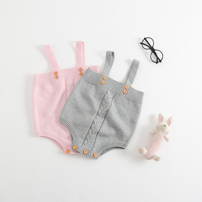 Cable-Knit Baby Romper Bloomers – Soft Cotton Buttoned One-Piece for Little Girls