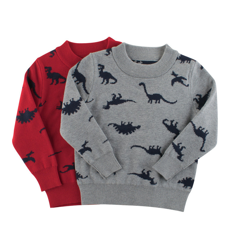 Boys Dinosaur Knit Sweater – Soft Crewneck Pullover for Toddler & Kids